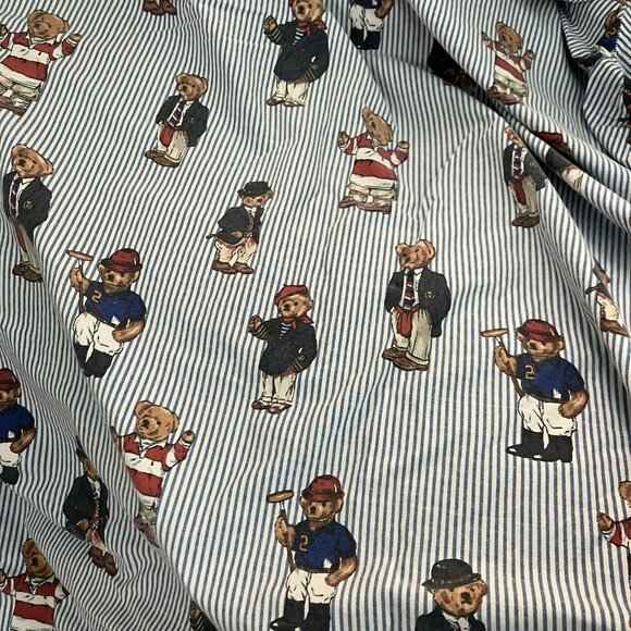 Vintage Ralph Lauren Polo Teddy Bear AOP Full Fitted Bed Sheet Made USA Striped - Picture 9 of 11